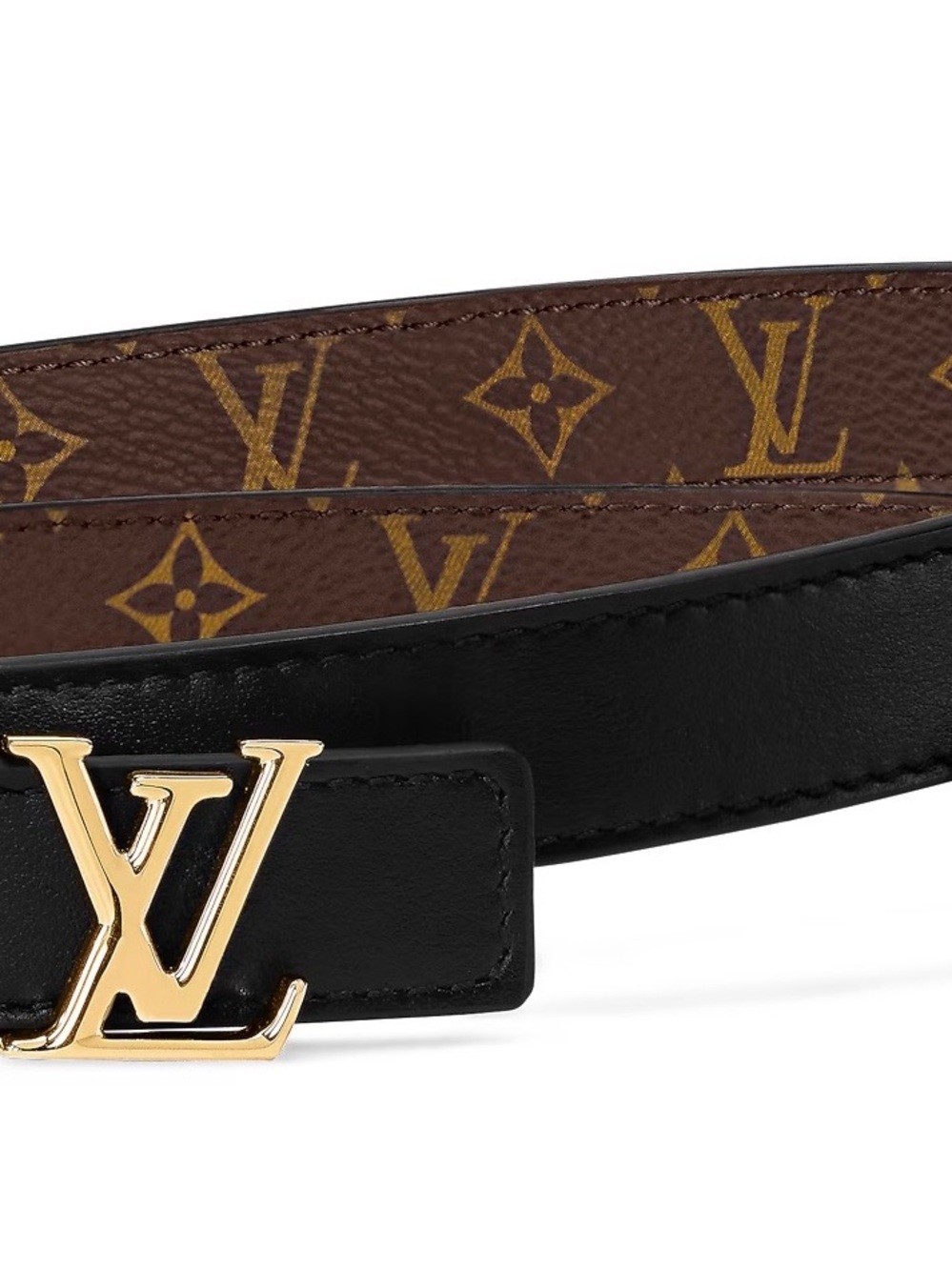 Louis Vuitton Monogram Canvas & Black Leather Belt with Gold LV Buckle